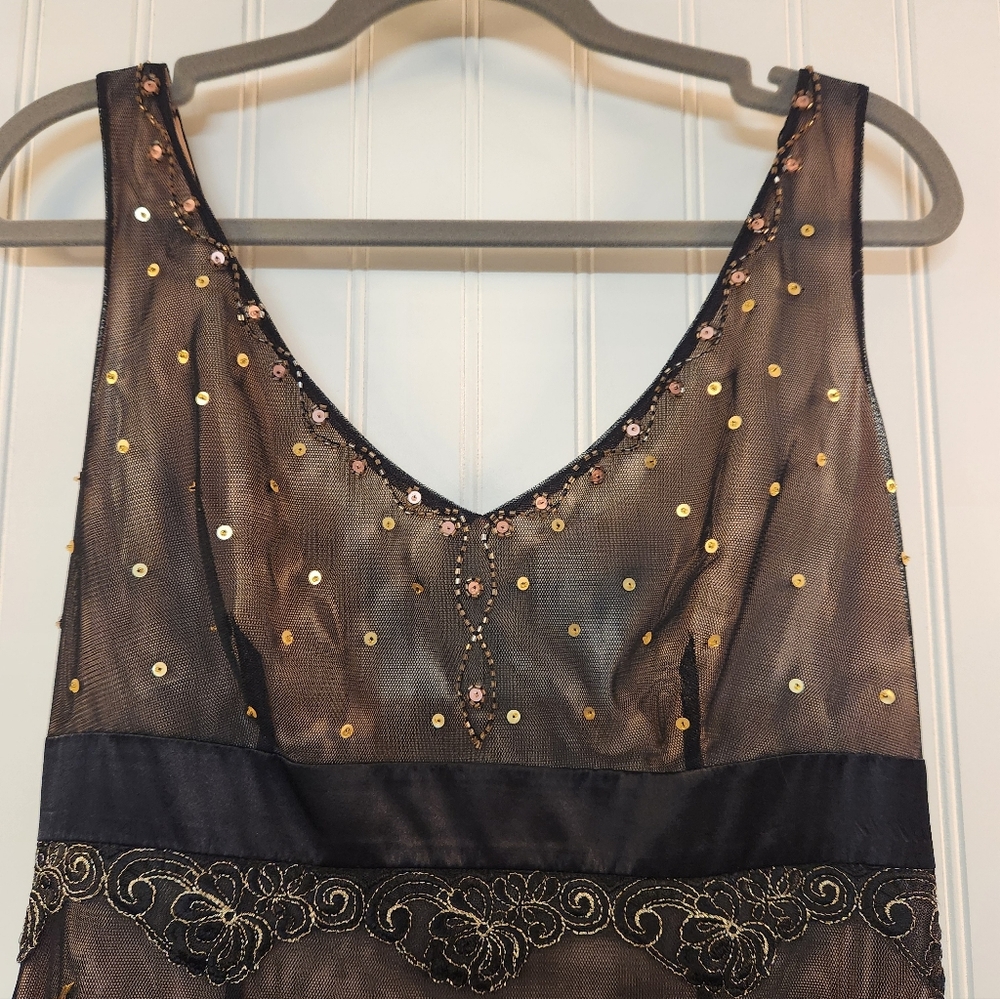 NEW Adrianna Papell Black Mesh Floral Embroidered Sequin Cocktail Dress Size 12 - Picture 7 of 16